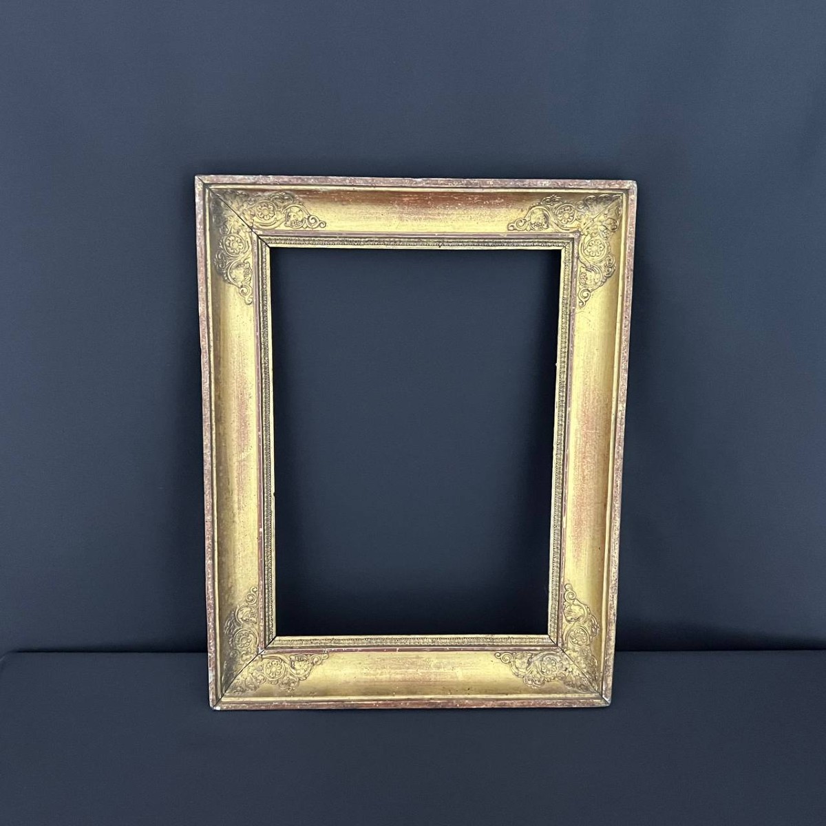 Empire Frame In Gilded Wood, Relief Decoration, 19th Century
