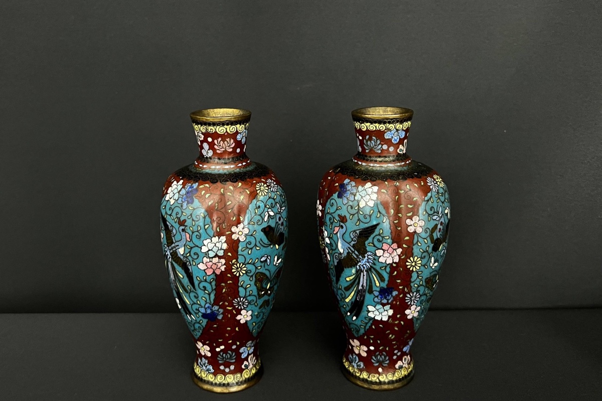 Pair Of Small Cloisonné Vases, Japan, Meiji Period (late 19th – Early 20th Century)  -photo-2