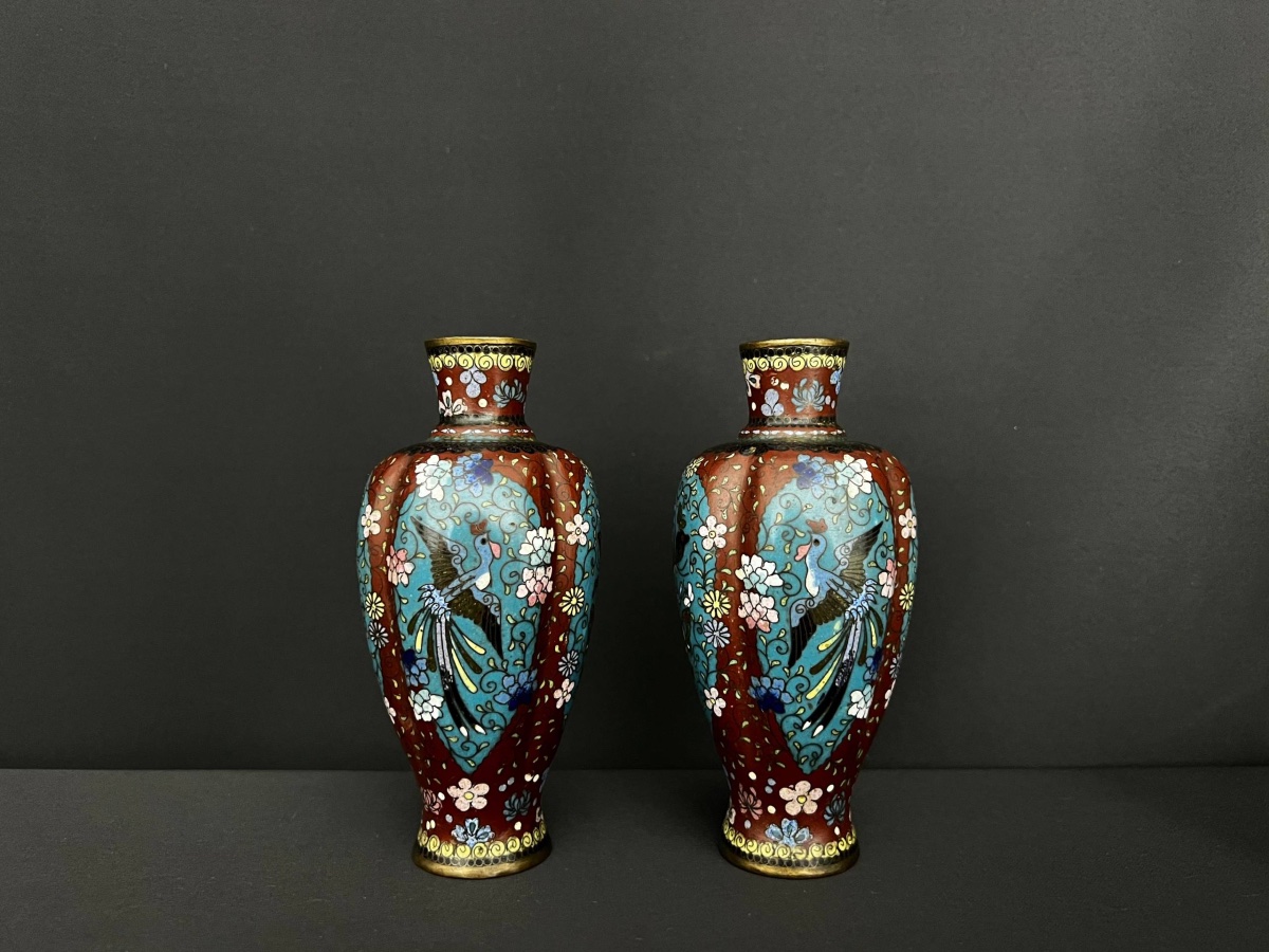Pair Of Small Cloisonné Vases, Japan, Meiji Period (late 19th – Early 20th Century)  -photo-3