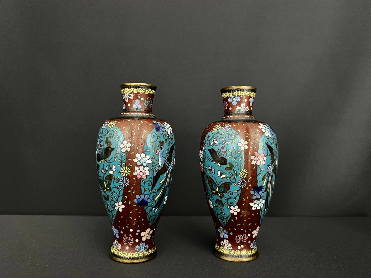 Pair Of Small Cloisonné Vases, Japan, Meiji Period (late 19th – Early 20th Century)  -photo-2