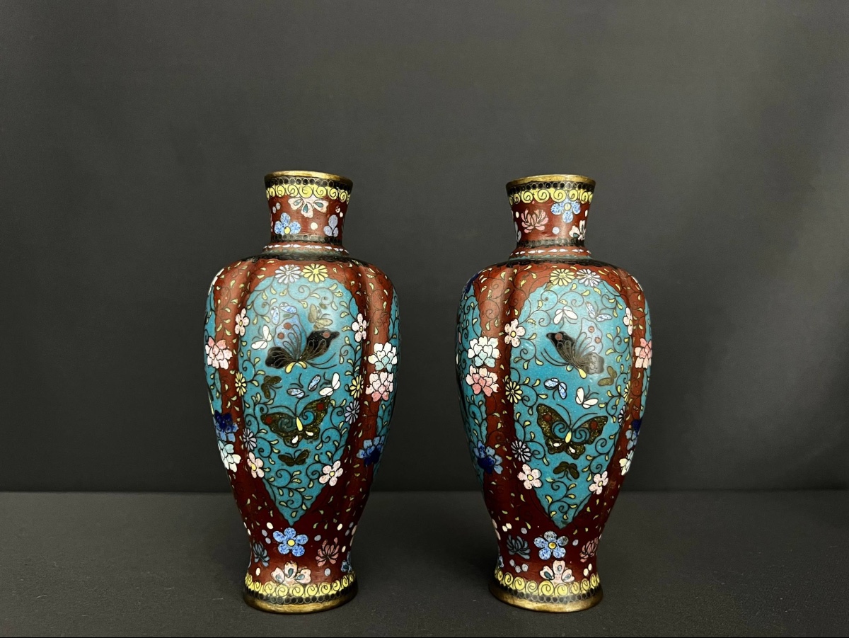 Pair Of Small Cloisonné Vases, Japan, Meiji Period (late 19th – Early 20th Century)  
