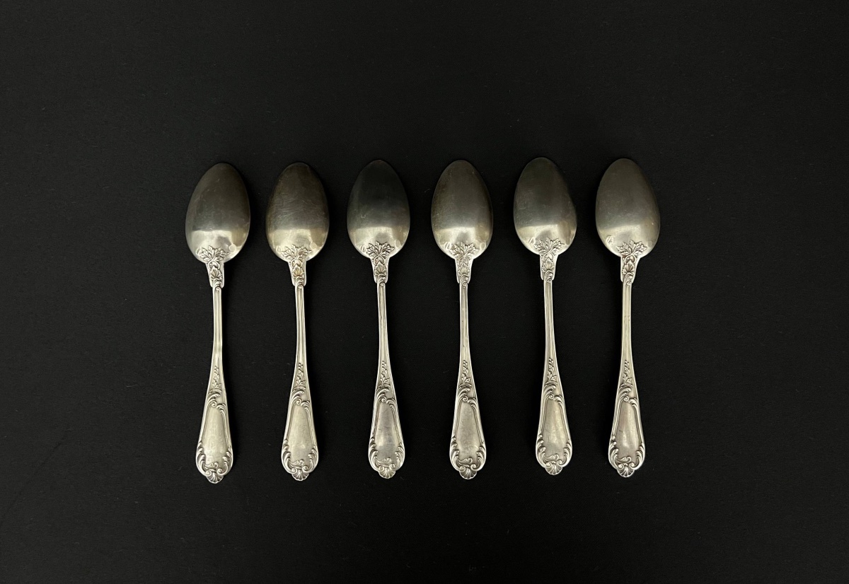 Set Of 6 Silver Dessert Spoons By Olier & Caron, Paris, 1910–1936-photo-2