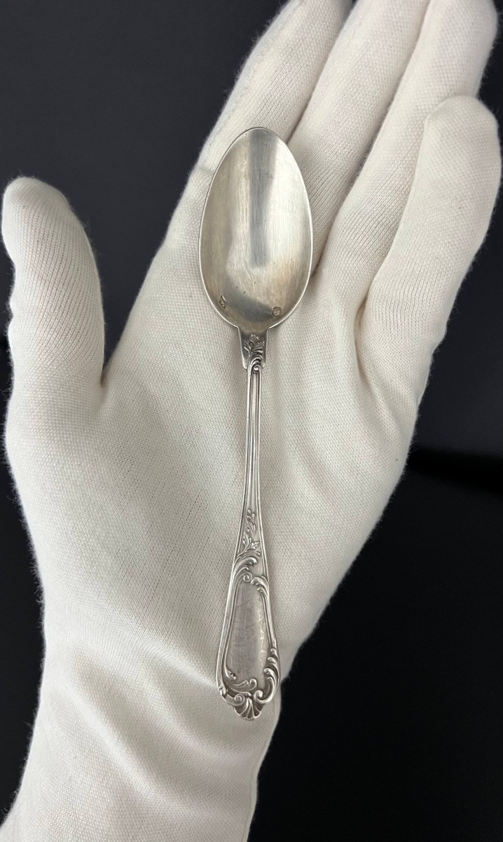 Set Of 6 Silver Dessert Spoons By Olier & Caron, Paris, 1910–1936-photo-1
