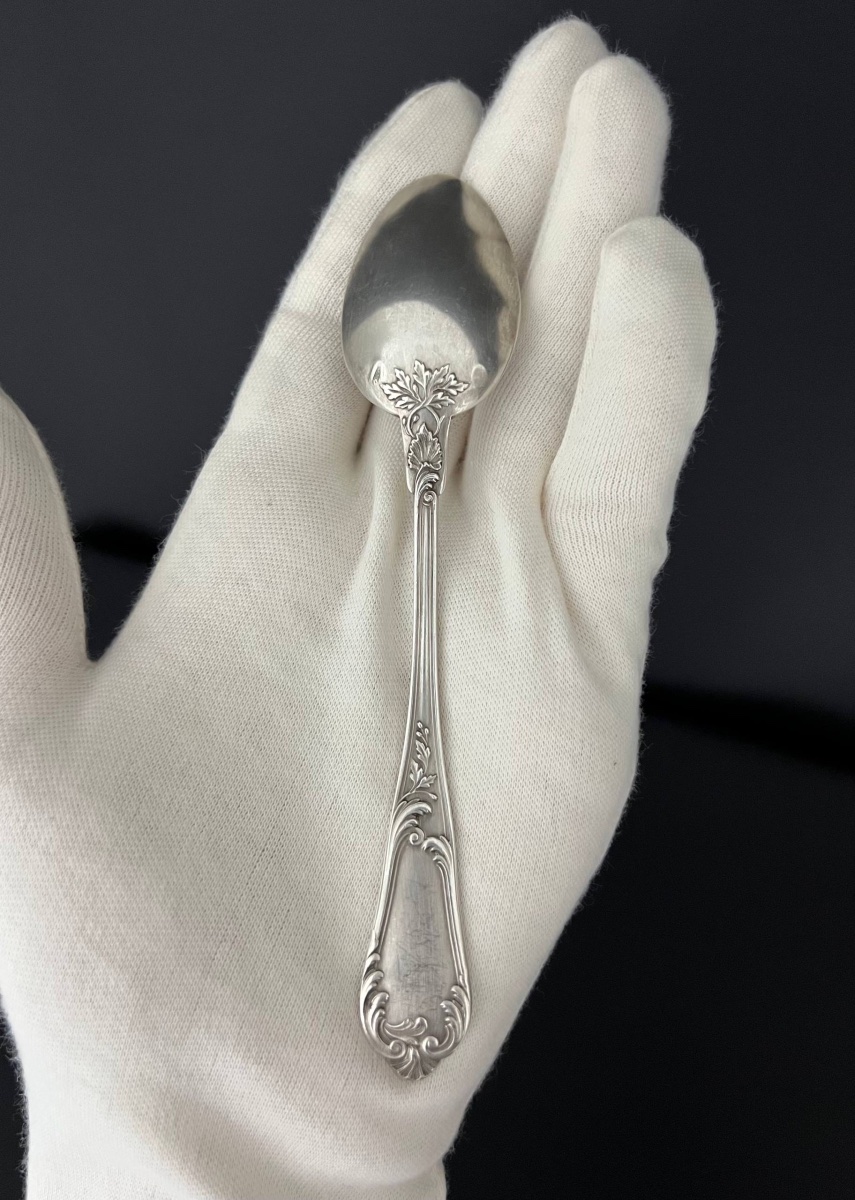 Set Of 6 Silver Dessert Spoons By Olier & Caron, Paris, 1910–1936-photo-2