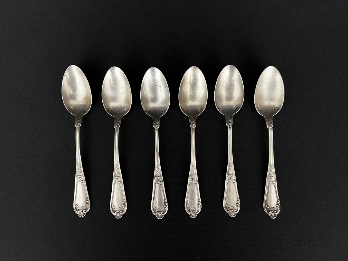 Set Of 6 Silver Dessert Spoons By Olier & Caron, Paris, 1910–1936