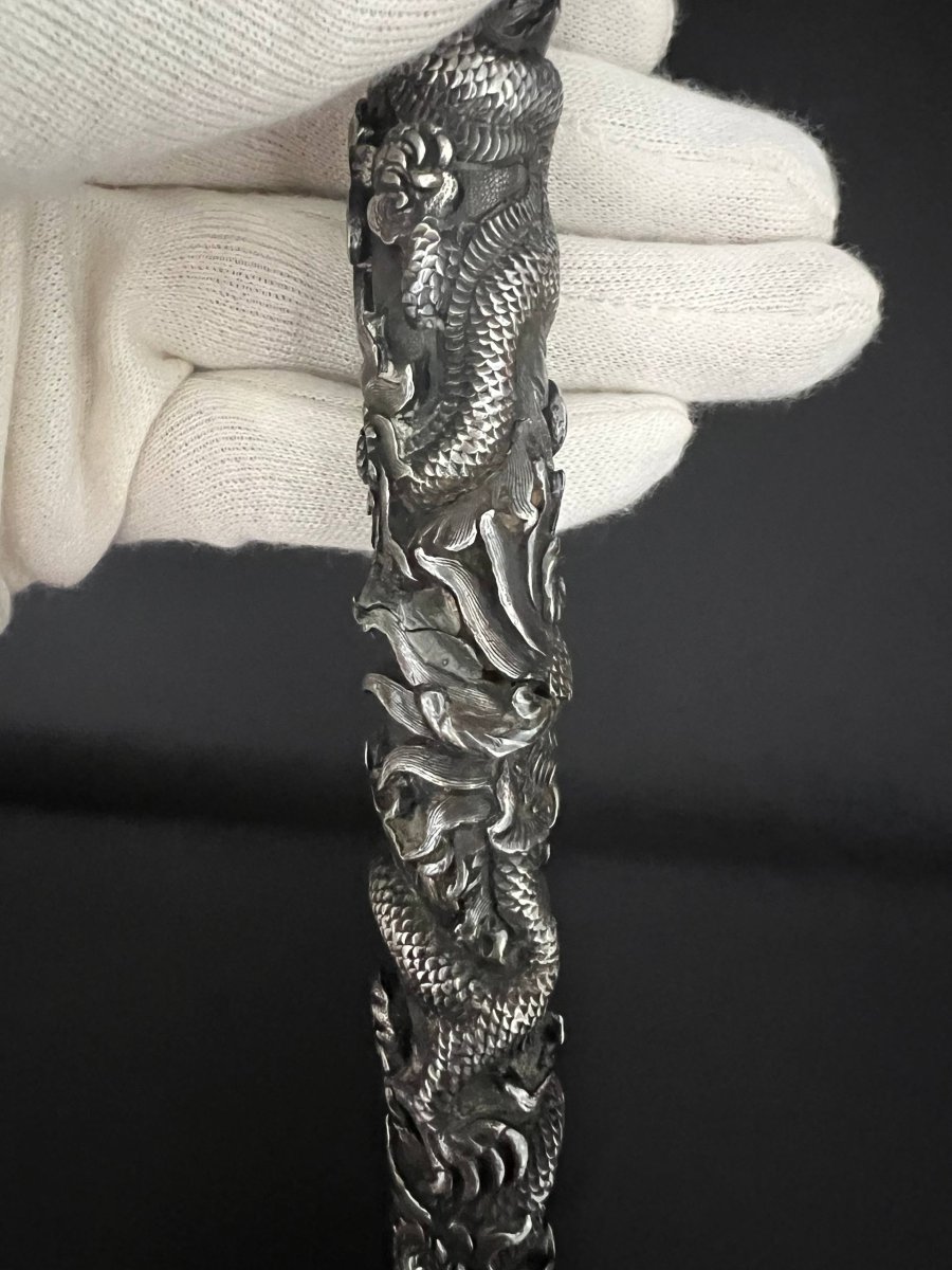 Antique Asian Umbrella Handle - Chinese Dragon-photo-8