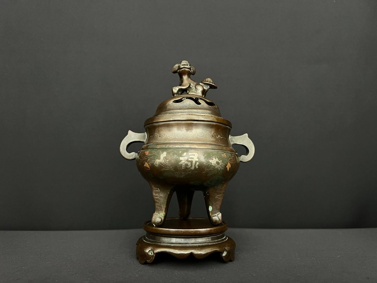 Brûle-parfum en bronze incrusté, Chine du Sud, vers 1900.-photo-2