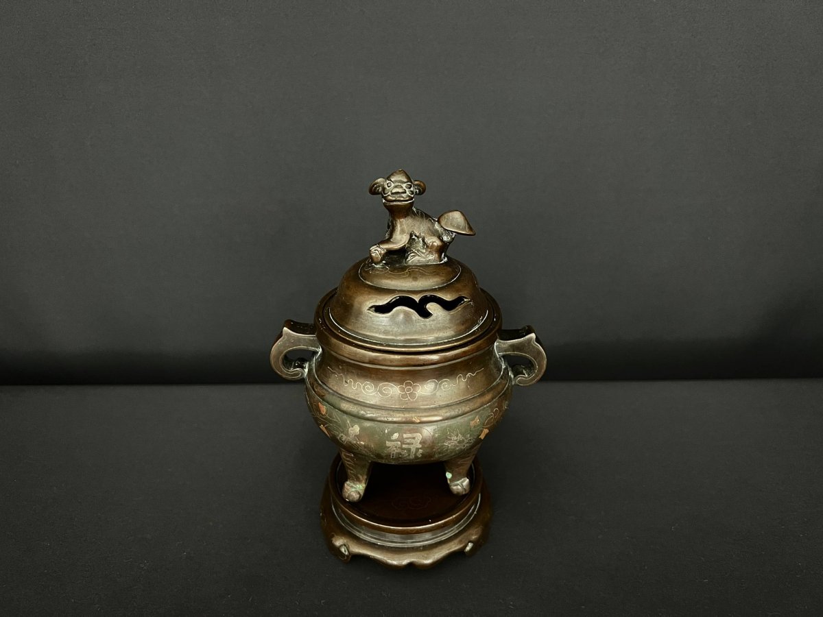 Brûle-parfum en bronze incrusté, Chine du Sud, vers 1900.-photo-2