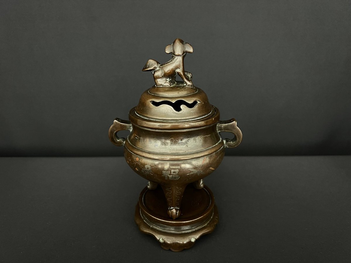 Brûle-parfum en bronze incrusté, Chine du Sud, vers 1900.-photo-3