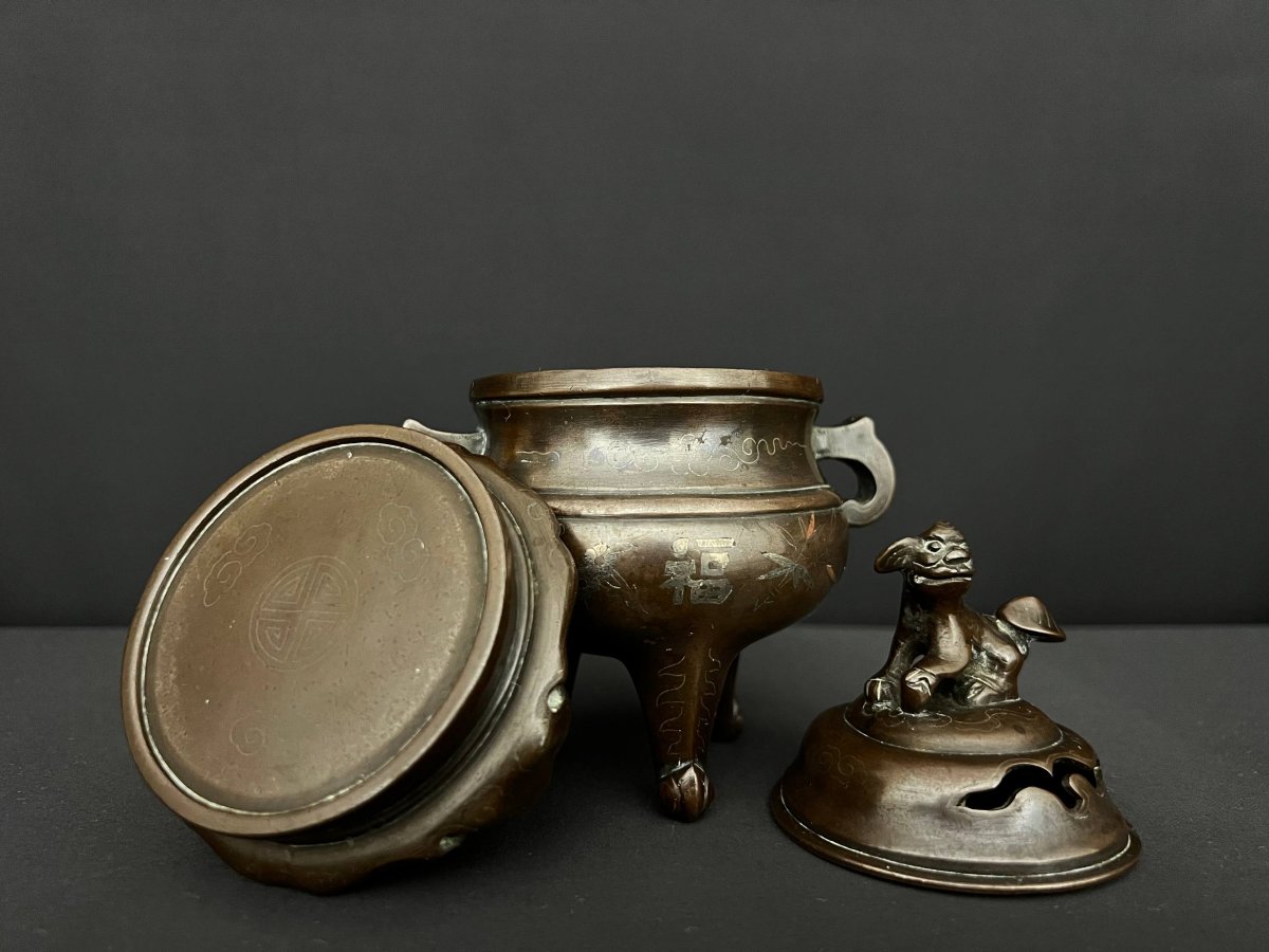 Brûle-parfum en bronze incrusté, Chine du Sud, vers 1900.-photo-4