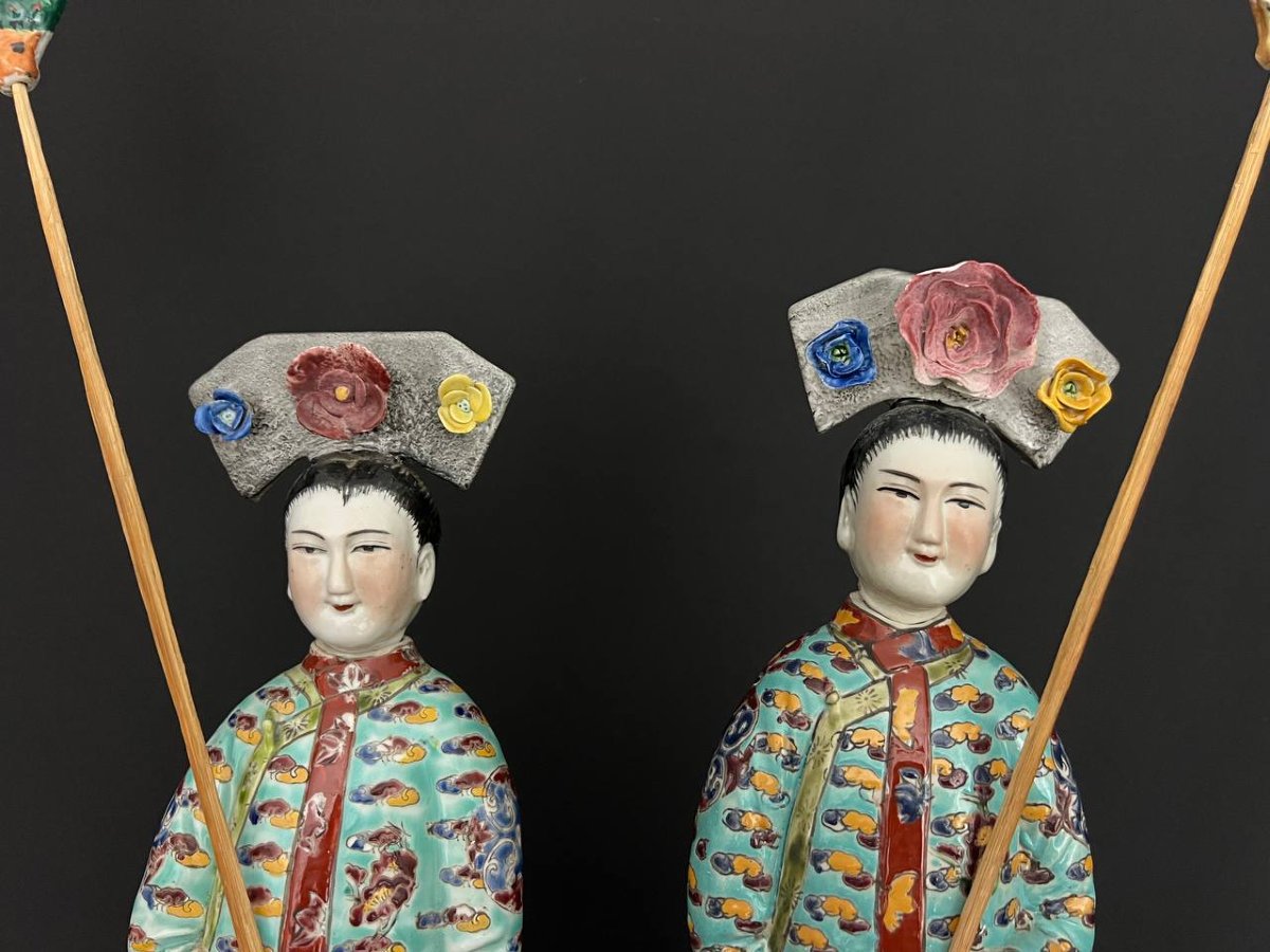 Pair Of Large Antique Famille Rose Enameled Porcelain Figurines – China-photo-4