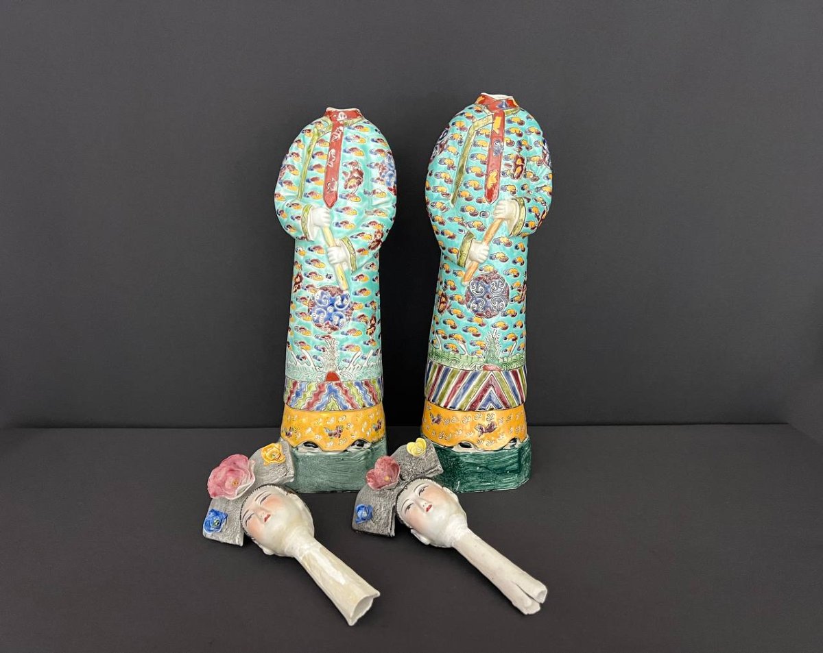 Pair Of Large Antique Famille Rose Enameled Porcelain Figurines – China-photo-7