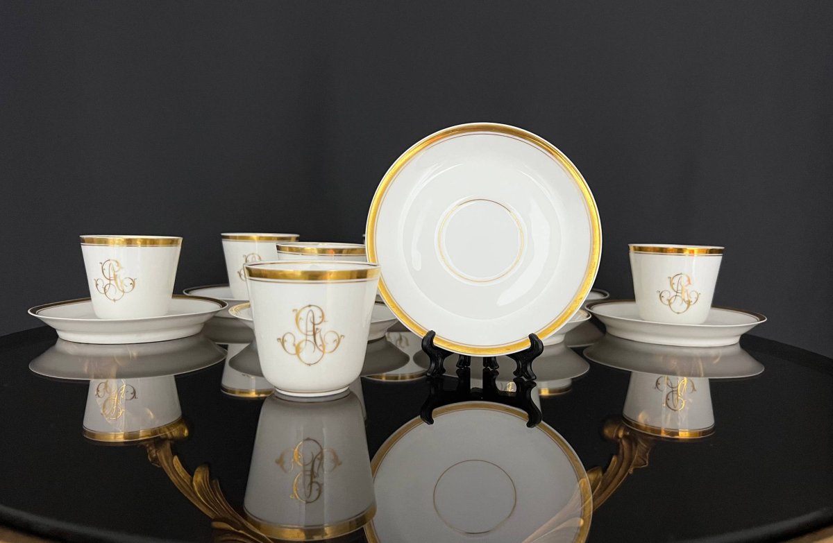 Set Of 9 Limoges Porcelain Coffee Cups, 19th Century-photo-2