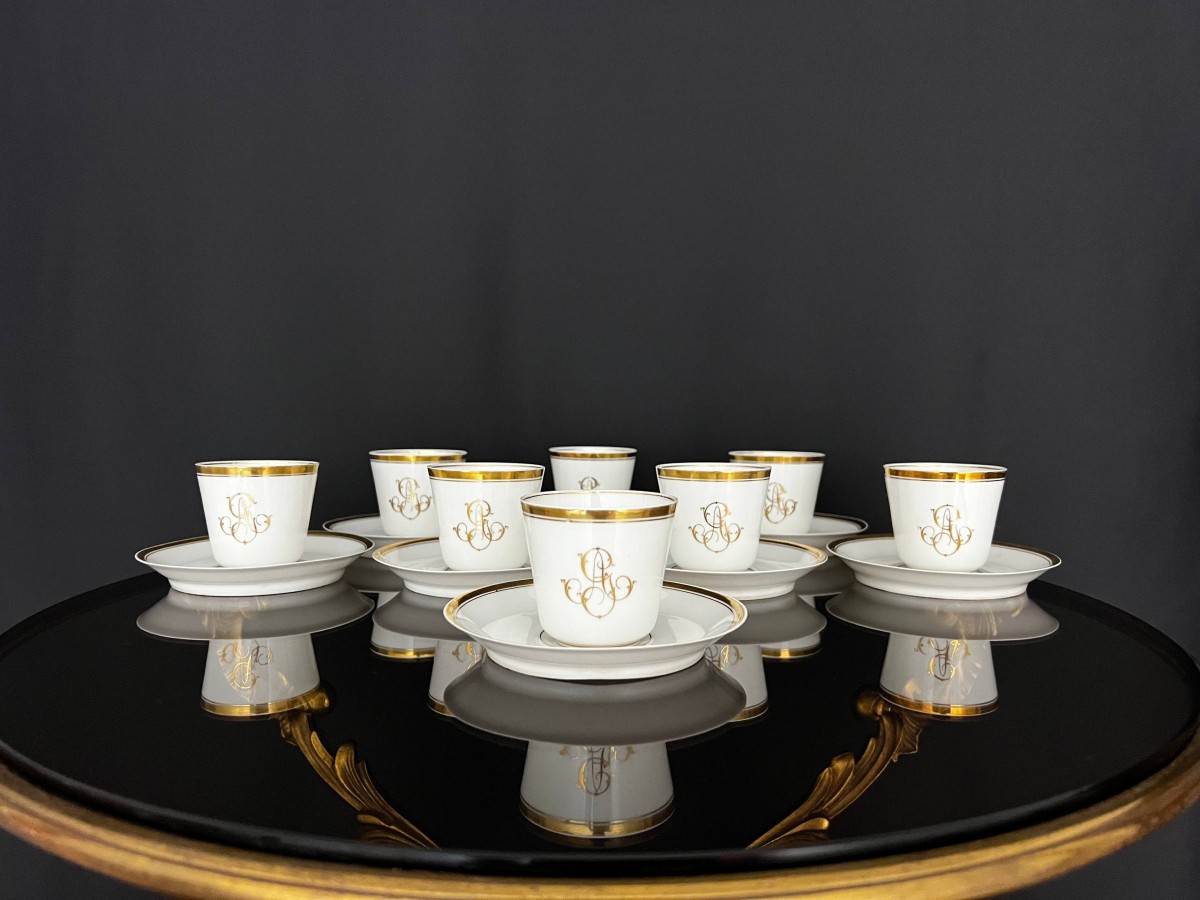 Set Of 9 Limoges Porcelain Coffee Cups, 19th Century