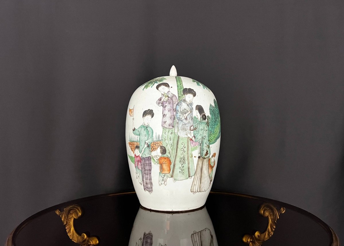Pot couvert en porcelaine de Chine, famille verte, période République-photo-2