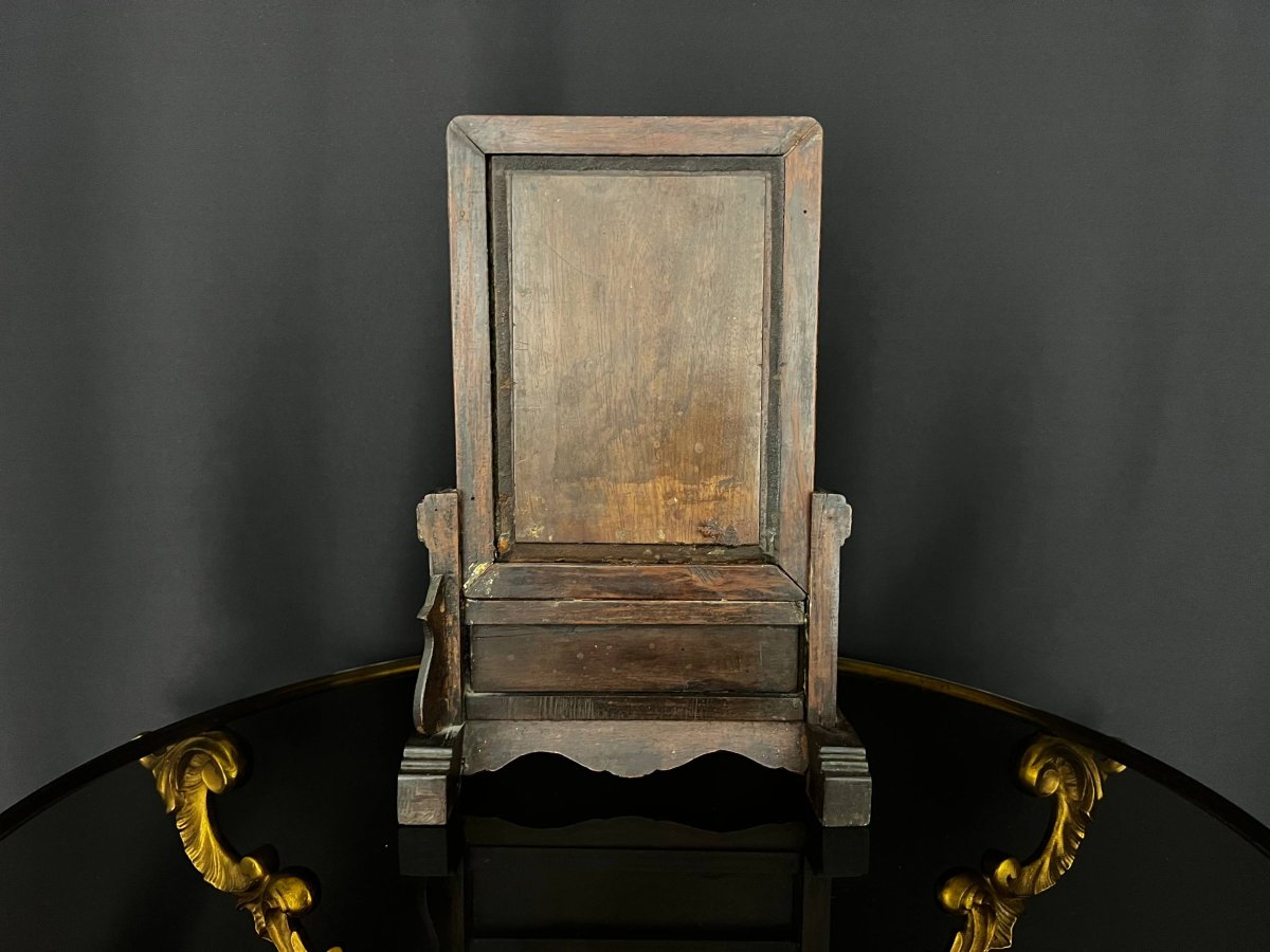 Écran de table chinois en bois incrusté de nacre, période fin Qing / République-photo-6
