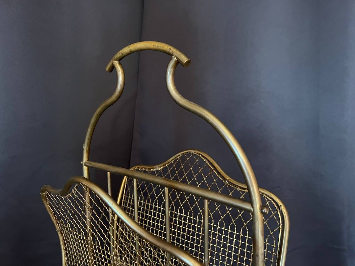 Brass Magazine Rack, In The Style Of Maison Jansen-photo-5