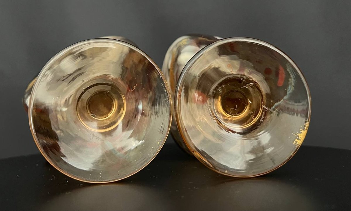 Leune – Legras, paire d’aiguières et plateau, verre émaillé à décor de chardons, Art nouveau-photo-6