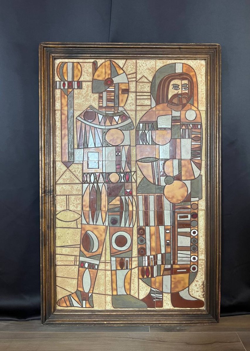 Large Wall Panel In Glazed Ceramic Tiles By Roland Zobel For “les Cyclades”-photo-1