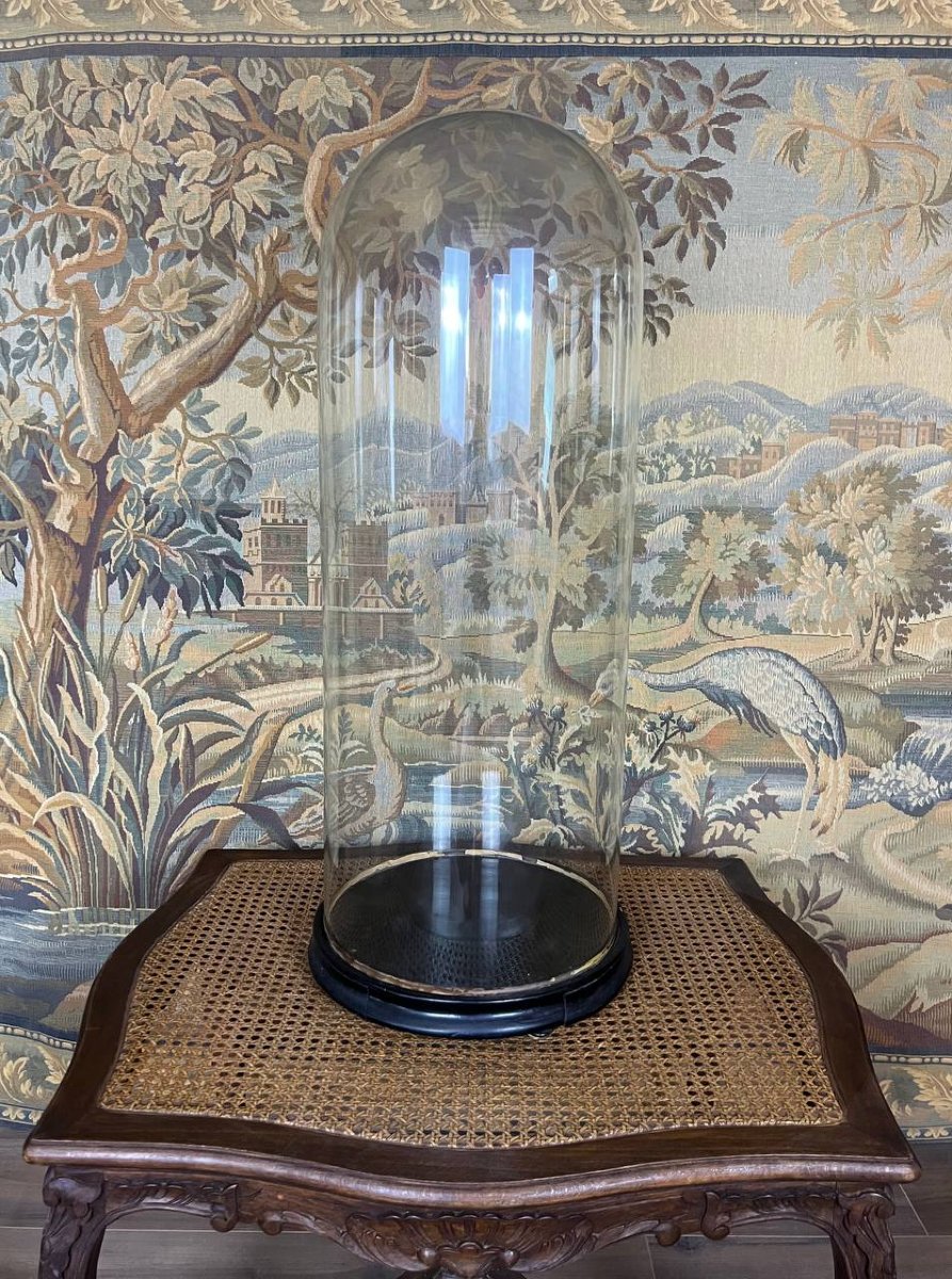 Grand globe en verre avec base en bois noirci, XIXe siècle-photo-3