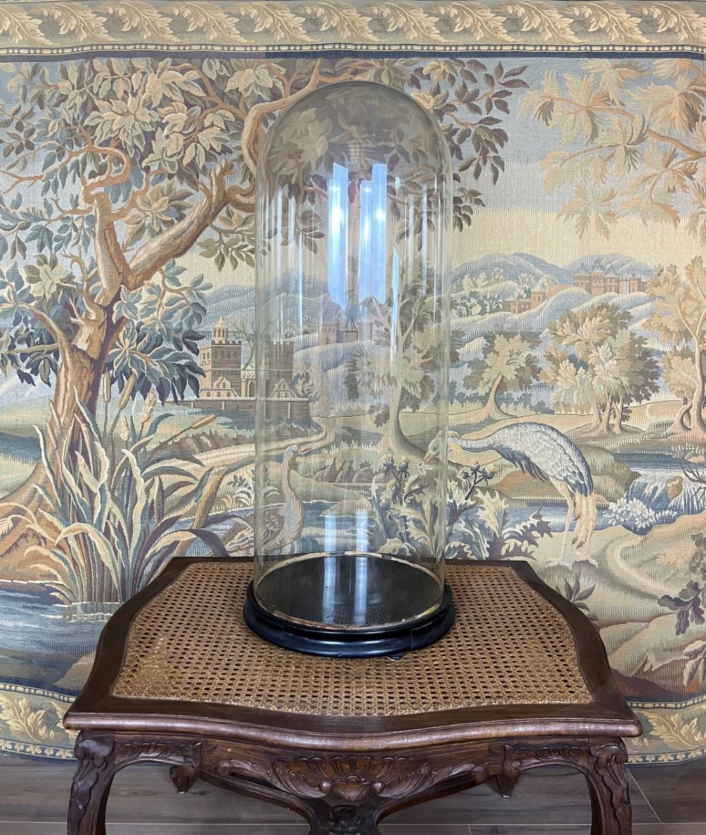 Grand globe en verre avec base en bois noirci, XIXe siècle-photo-3