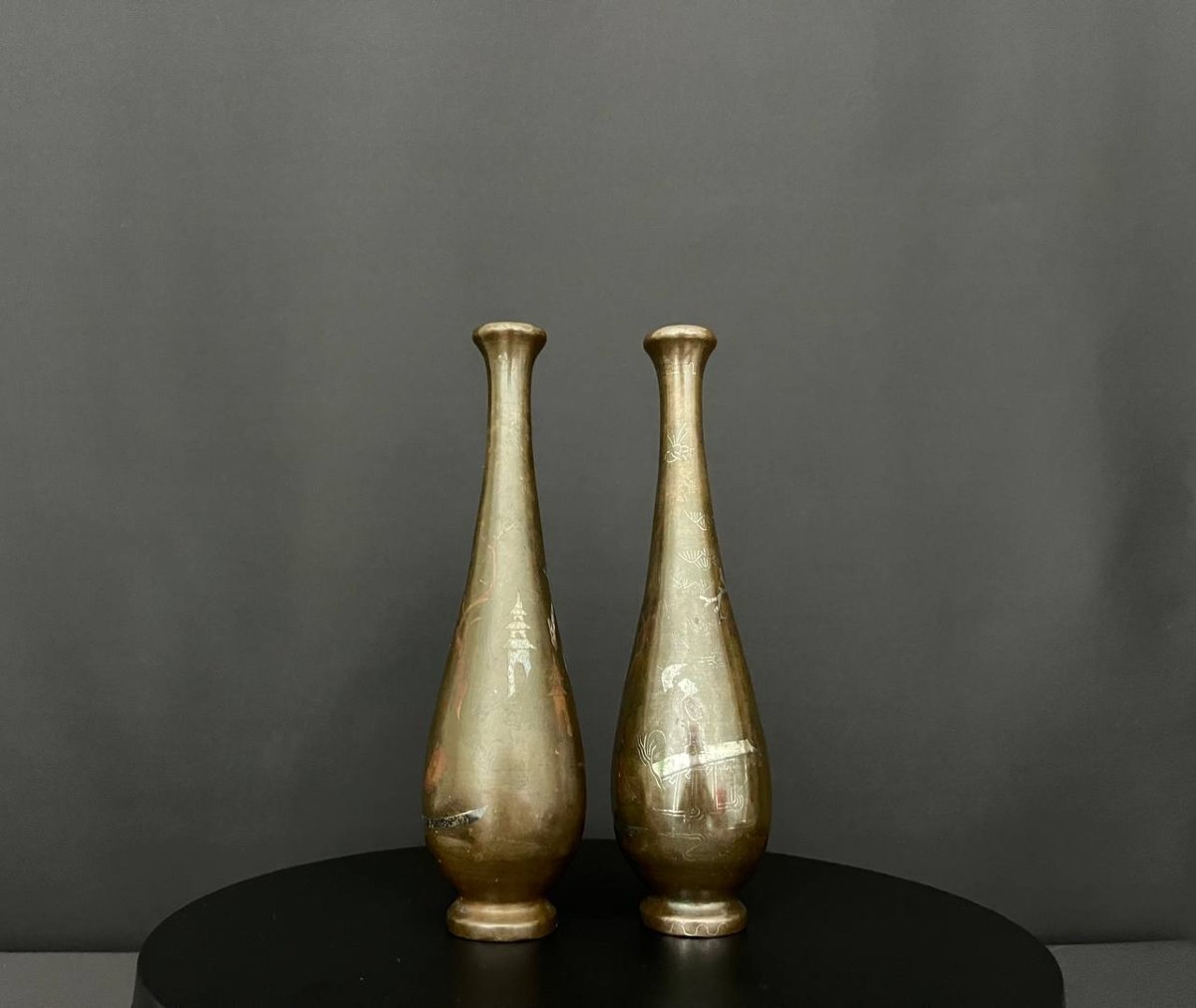 Pair Of Bronze Vases With Inlaid Decoration, Indochina, 19th – Early 20th Century-photo-6
