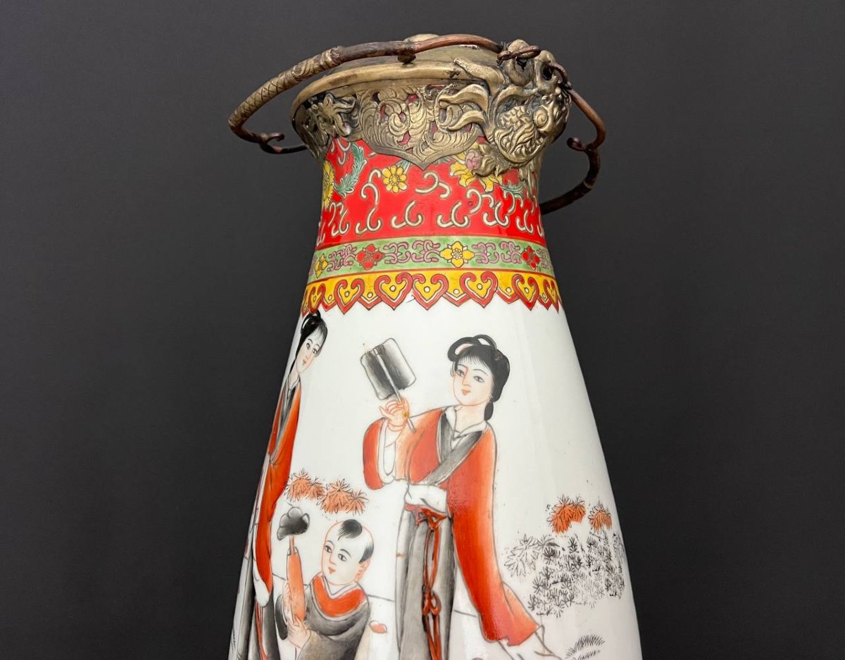 Pipe à eau chinoise en porcelaine et bronze, fin XIXe – début XXe siècle-photo-6