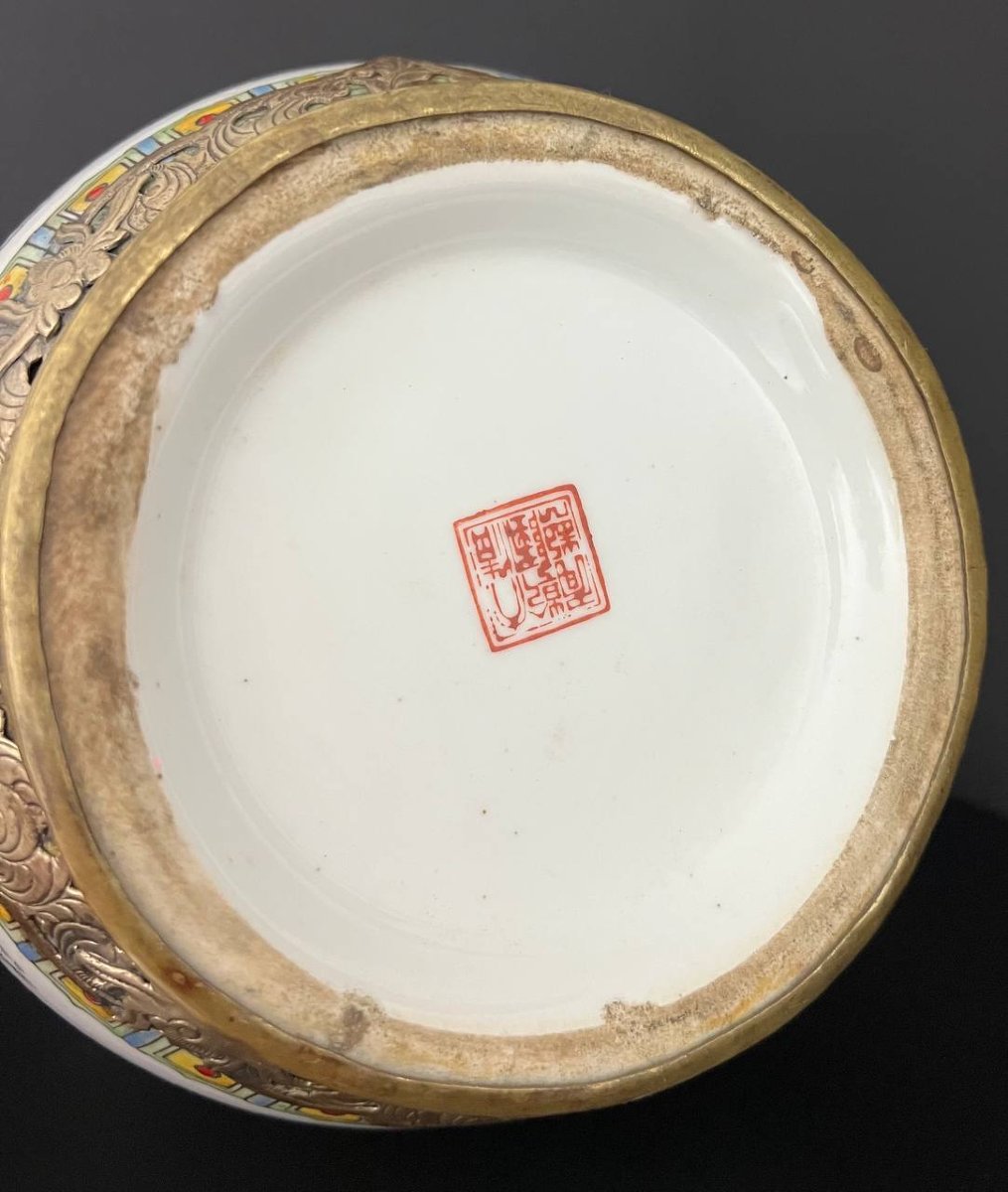 Pipe à eau chinoise en porcelaine et bronze, fin XIXe – début XXe siècle-photo-7
