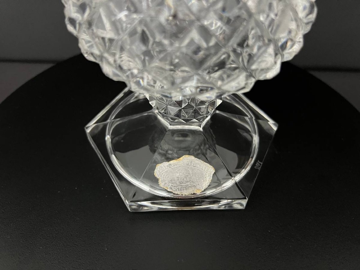 Cut Crystal Vase Signed Val Saint-lambert-photo-4