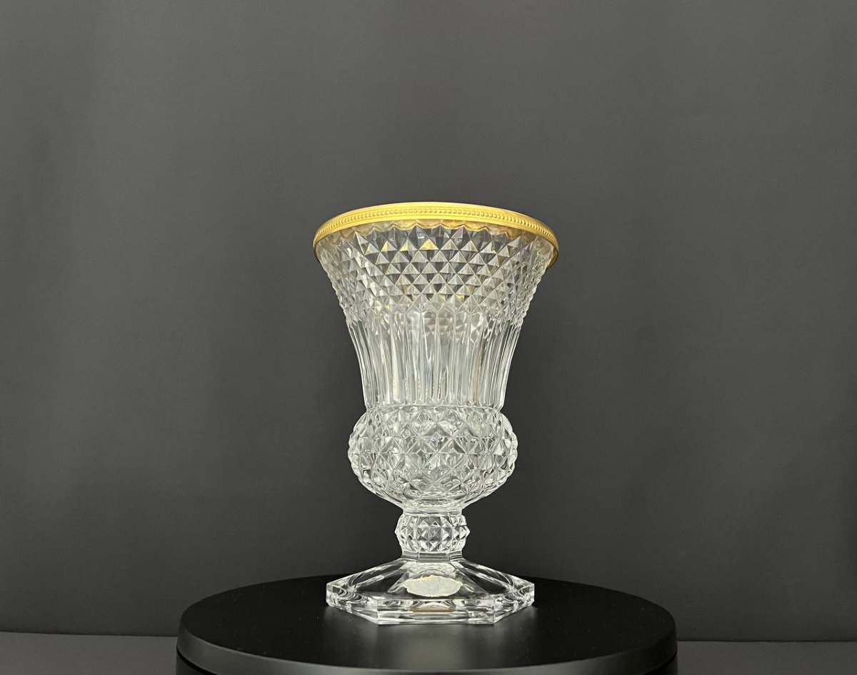Cut Crystal Vase Signed Val Saint-lambert-photo-1
