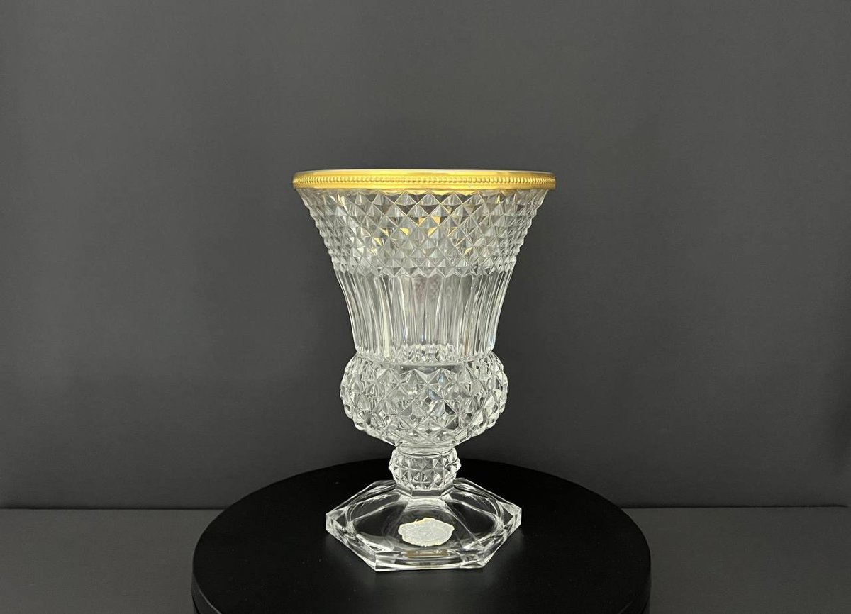 Cut Crystal Vase Signed Val Saint-lambert-photo-2