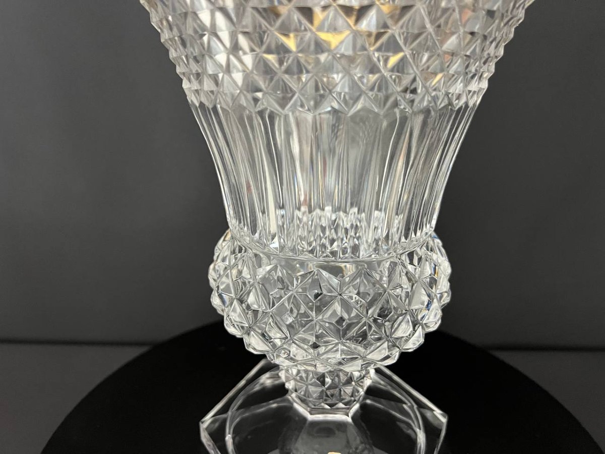 Cut Crystal Vase Signed Val Saint-lambert-photo-6