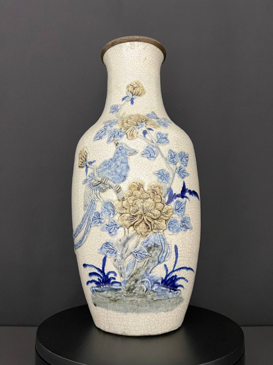 Cracked Ceramic Vase With Relief Decoration, China-photo-2