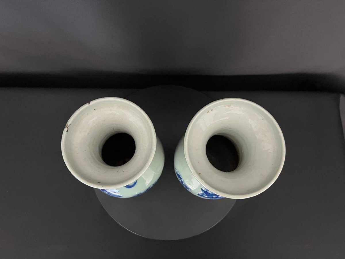 Pair Of Blue And White Porcelain Vases, Decorated With Fo Lions, China-photo-6
