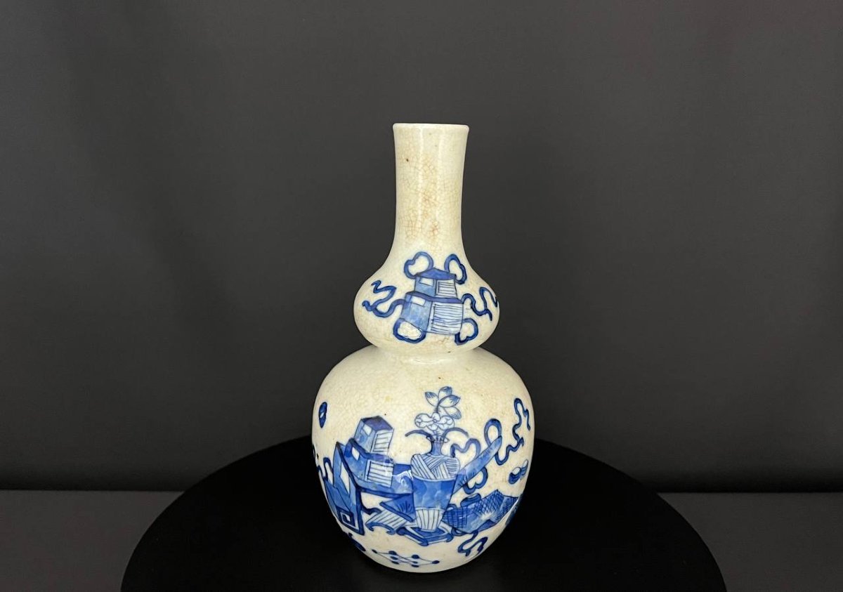 Vase double-gourde en porcelaine bleu et blanc Chine, fin XIXe – début XXe siècle-photo-2