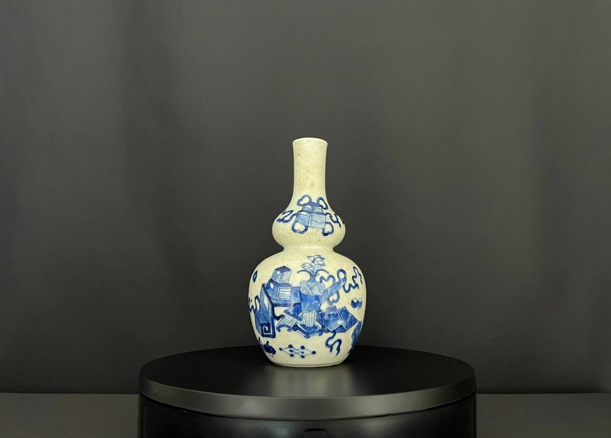 Vase double-gourde en porcelaine bleu et blanc Chine, fin XIXe – début XXe siècle-photo-3