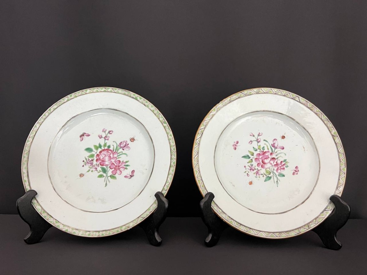 Pair Of Chinese Porcelain Plates, Famille Rose, Late 18th – Early 19th Century
