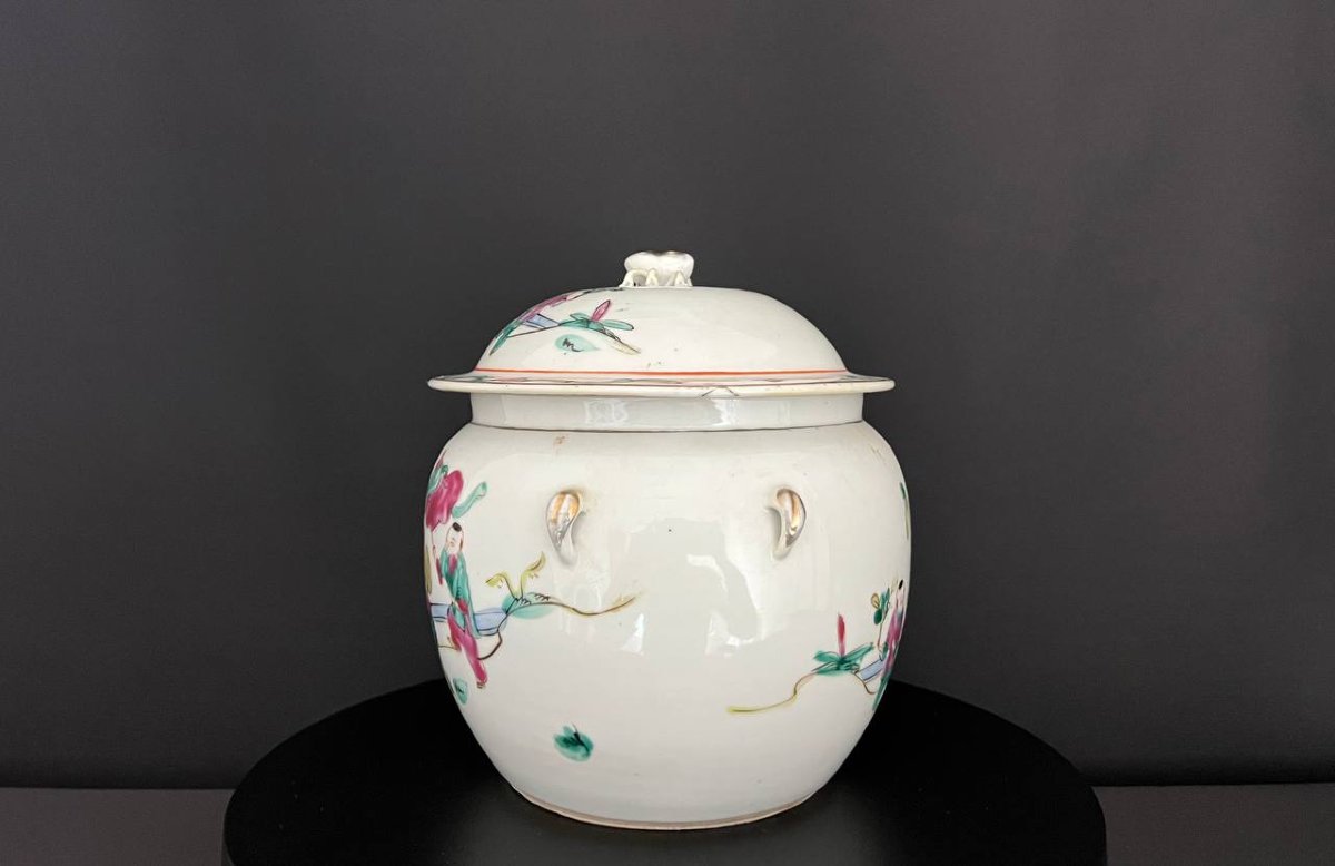 Covered Pot In Chinese Porcelain, Famille Rose Decoration With Children, Late 19th – Early 20th-photo-4