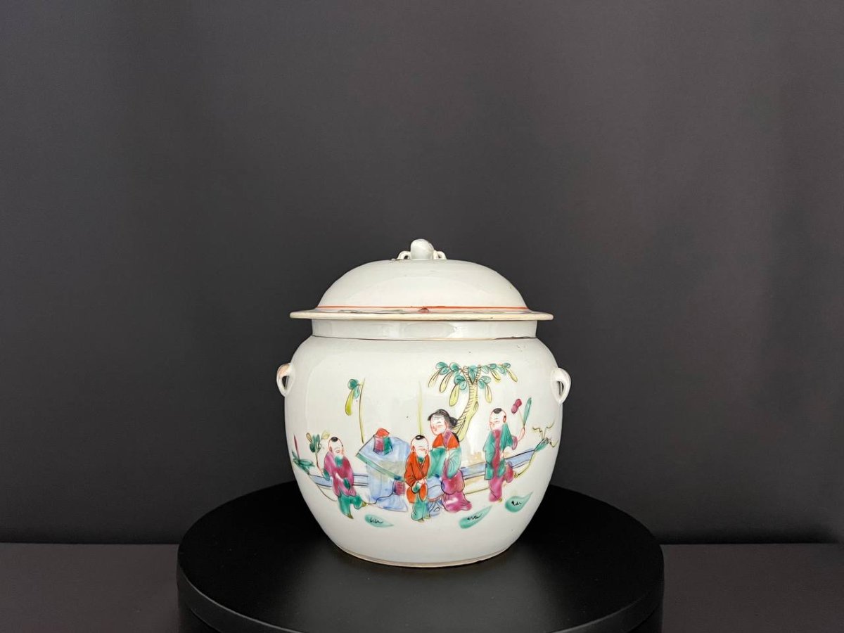 Covered Pot In Chinese Porcelain, Famille Rose Decoration With Children, Late 19th – Early 20th-photo-5