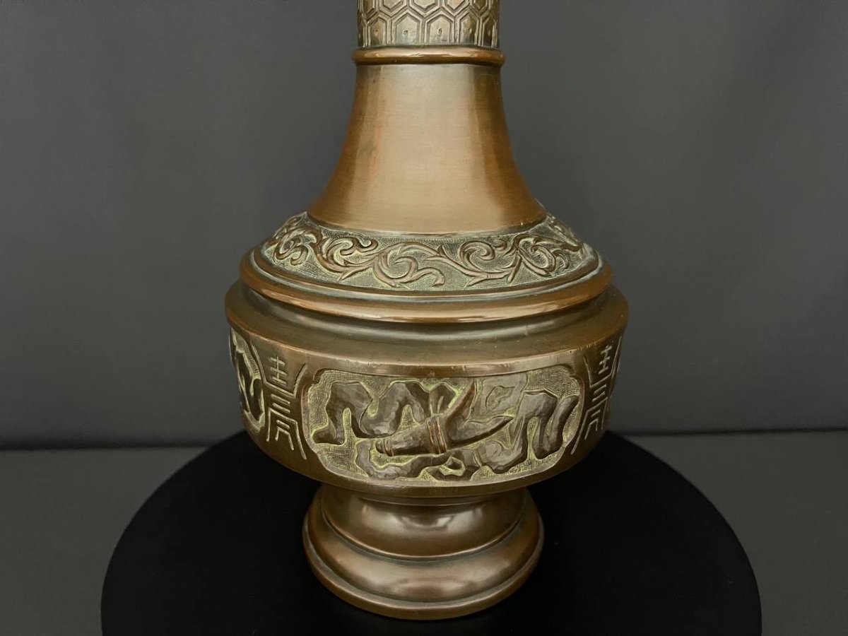 Grande vase en bronze décoré de motifs archaïsants, Chine-photo-5