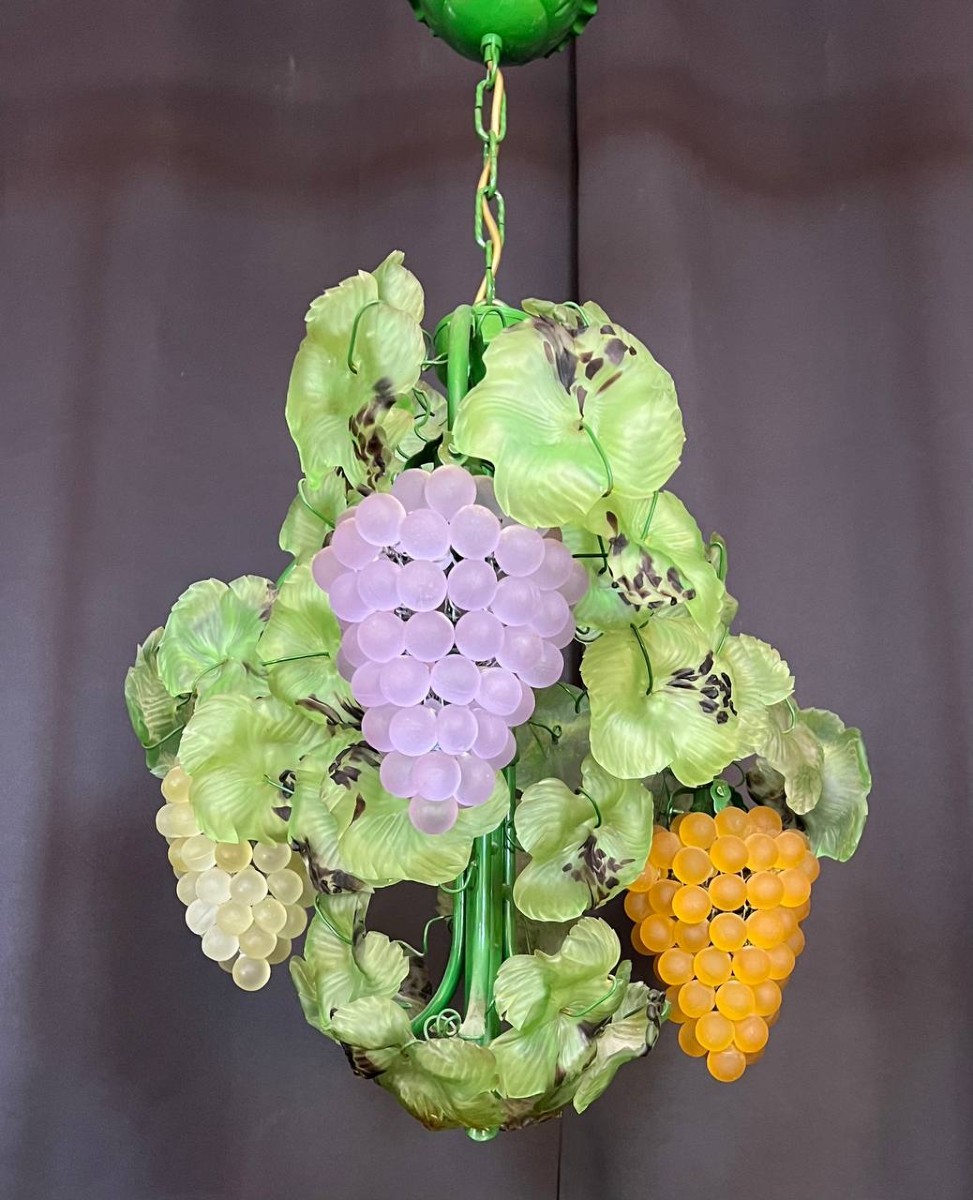Lustre italien en verre de Murano, grappes de raisin