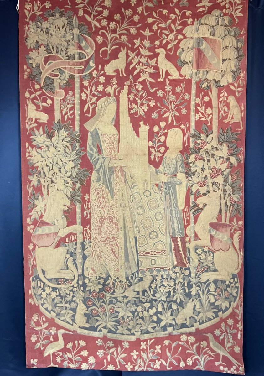 Large Tapestry “the Lady And The Unicorn” – Musical Scene With A Portable Organ-photo-1