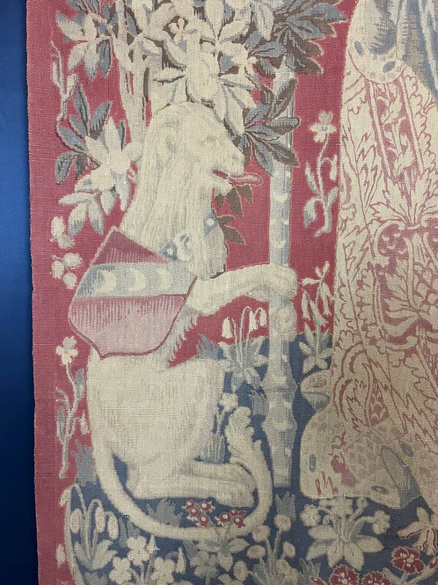 Large Tapestry “the Lady And The Unicorn” – Musical Scene With A Portable Organ-photo-2