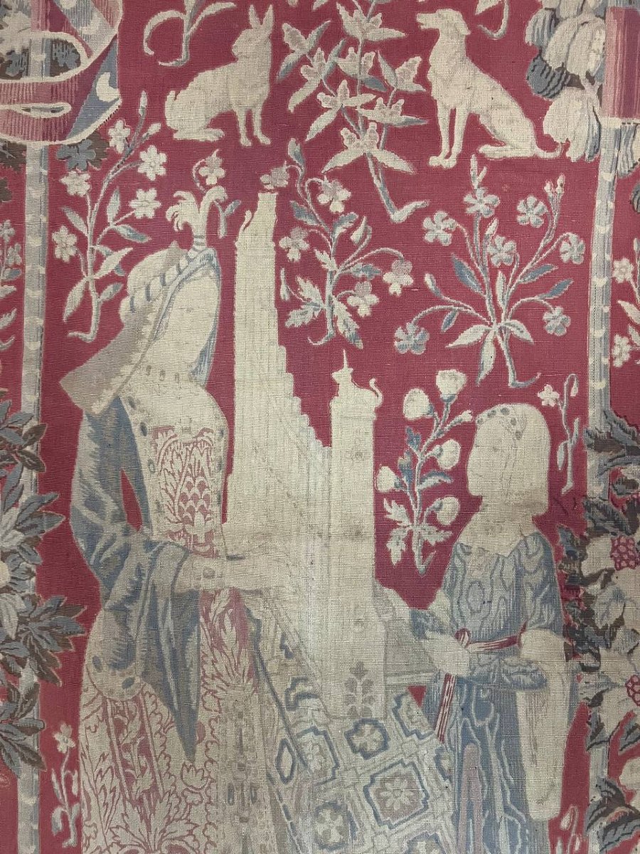 Large Tapestry “the Lady And The Unicorn” – Musical Scene With A Portable Organ-photo-4