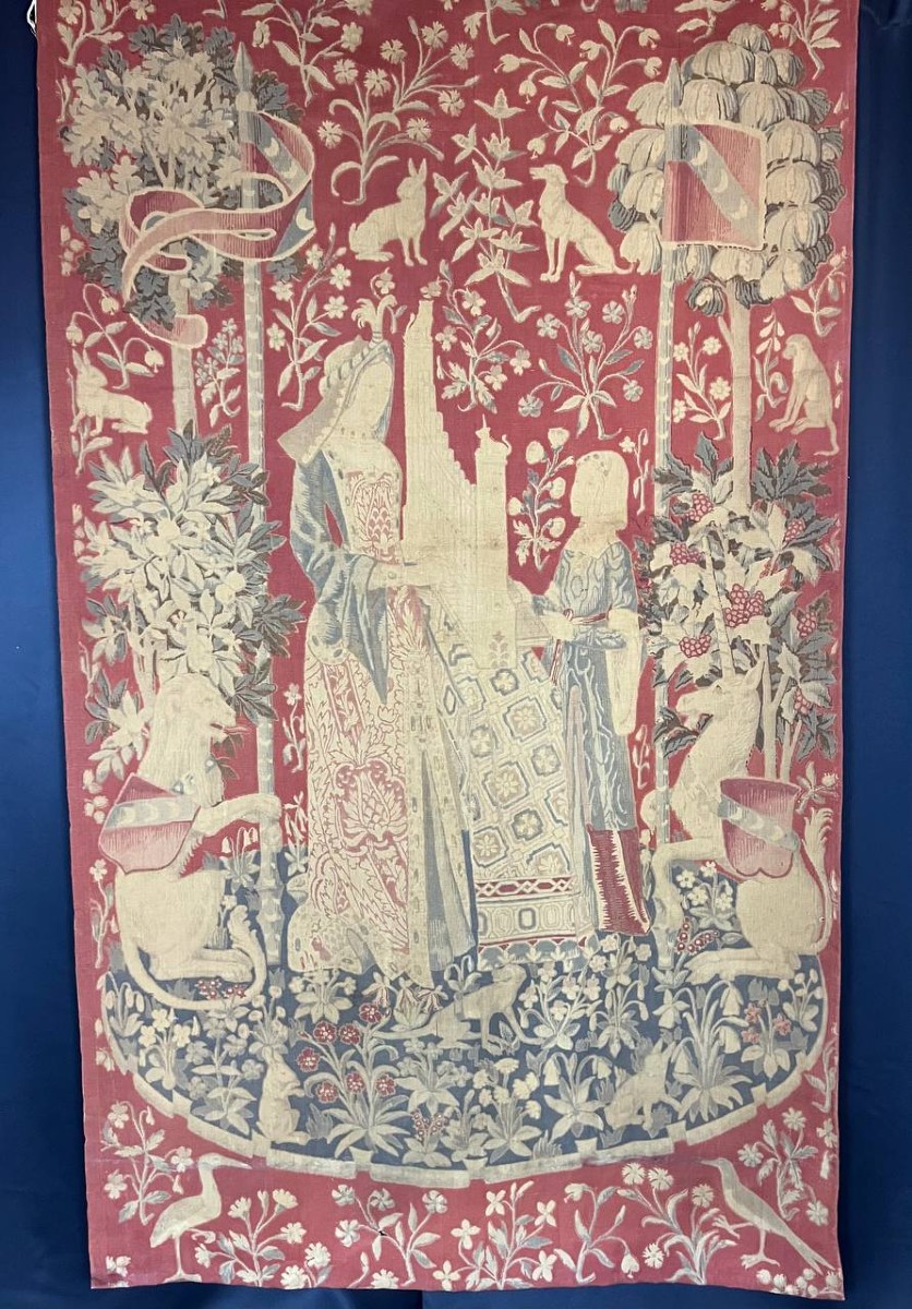 Large Tapestry “the Lady And The Unicorn” – Musical Scene With A Portable Organ