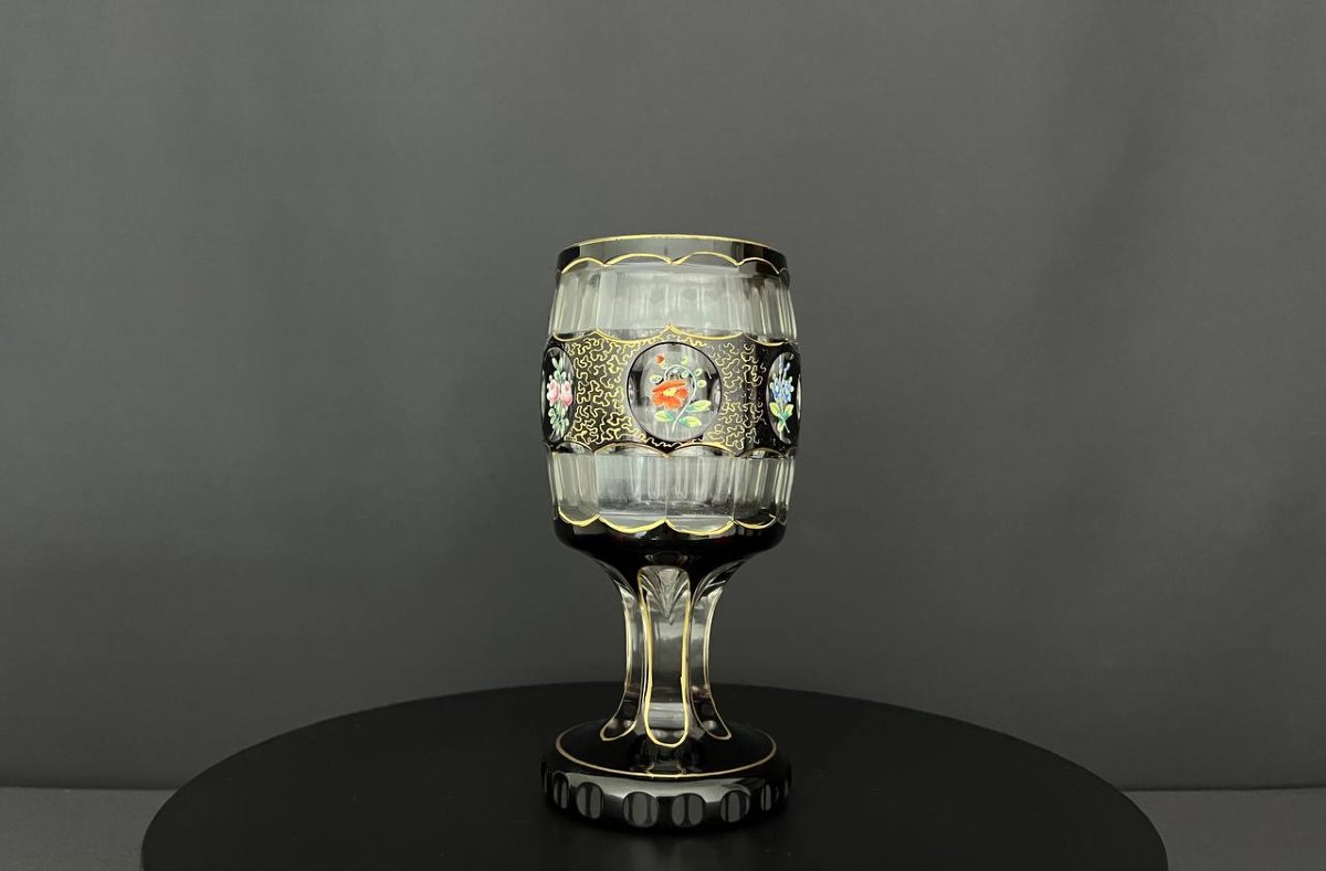 Ruby-colored Bohemian Crystal Stemmed Glass, Late 19th Century-photo-2