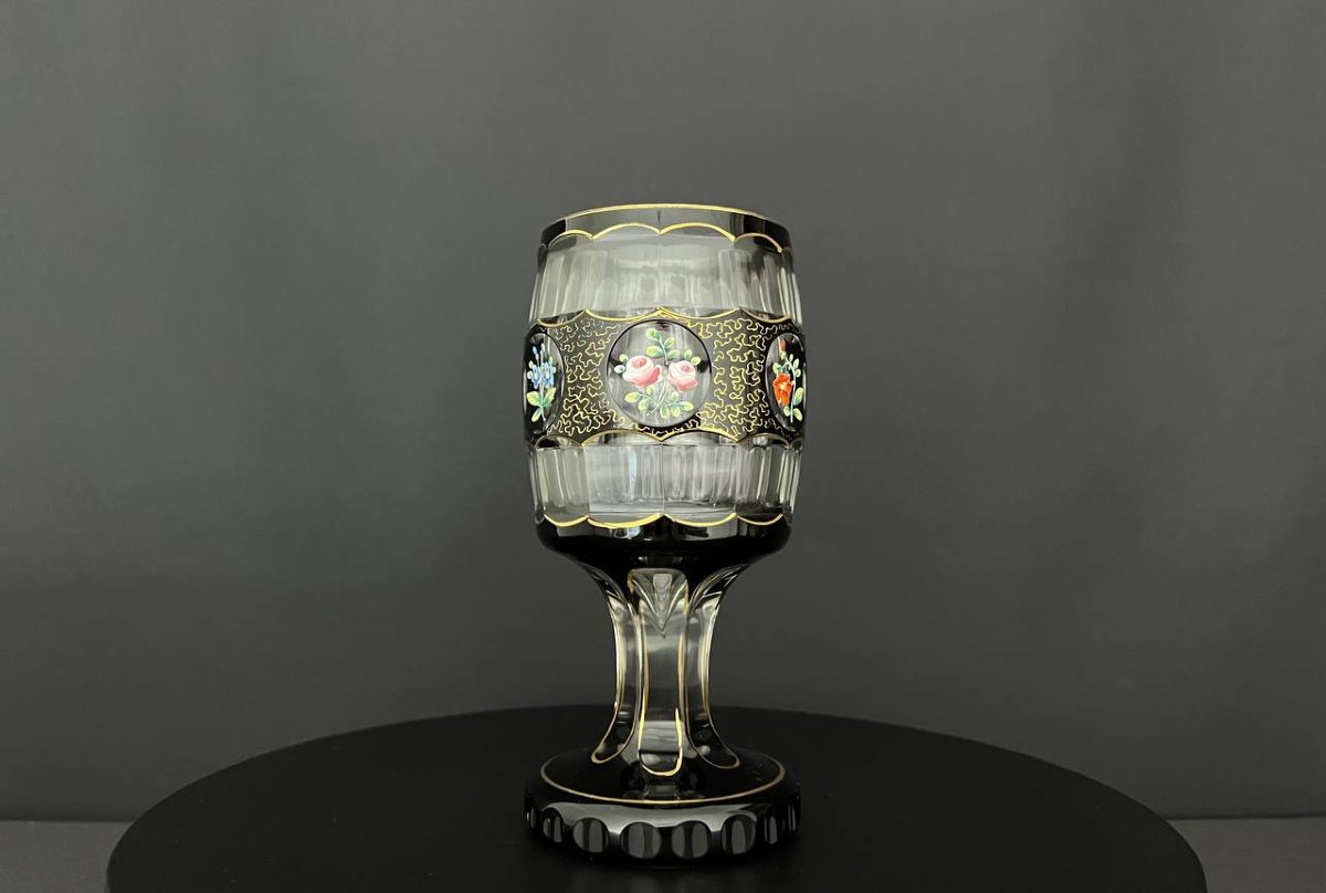 Ruby-colored Bohemian Crystal Stemmed Glass, Late 19th Century-photo-4