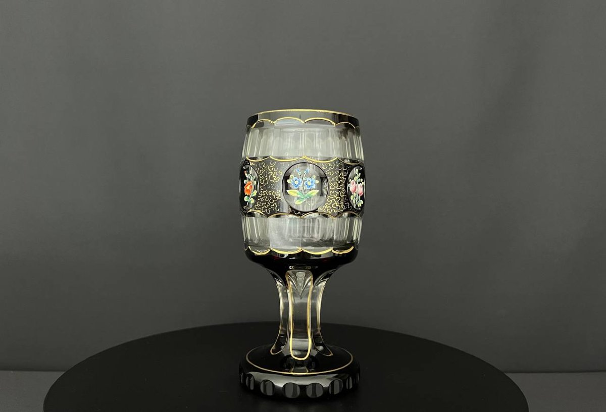 Ruby-colored Bohemian Crystal Stemmed Glass, Late 19th Century-photo-2