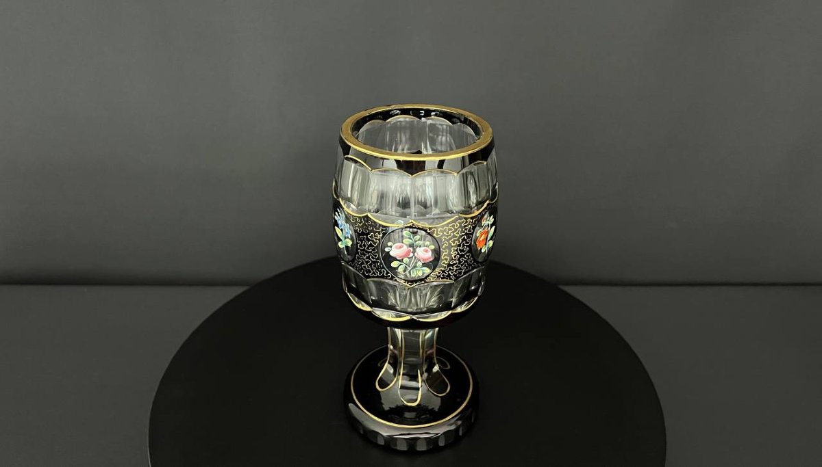 Ruby-colored Bohemian Crystal Stemmed Glass, Late 19th Century-photo-4