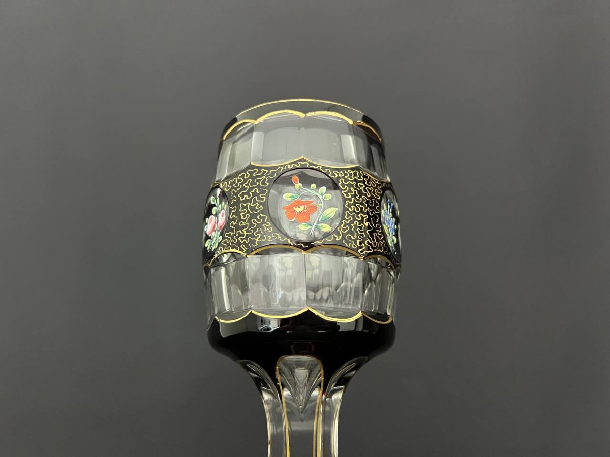 Ruby-colored Bohemian Crystal Stemmed Glass, Late 19th Century-photo-5
